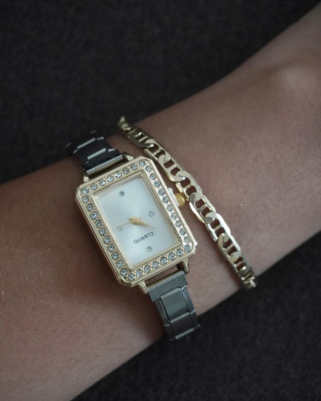 Italian Watch Square Silver & Gold